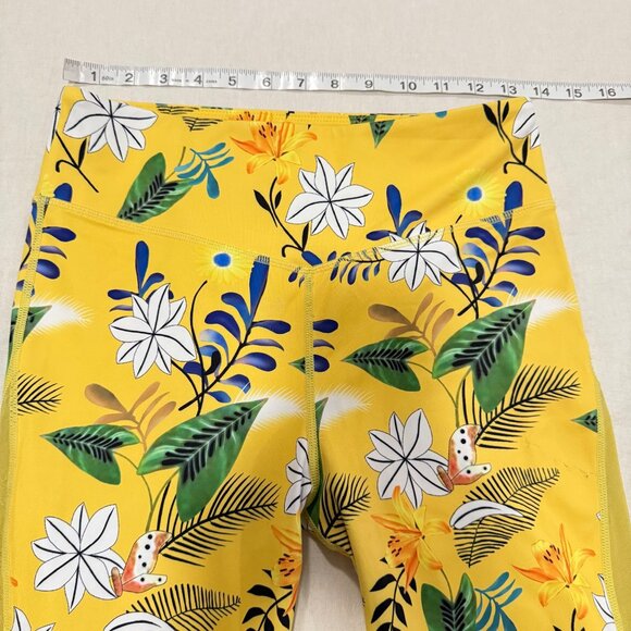 Zyia Active Lock N Tight Yellow Floral Reflective Mesh Leggings Size 8 - 10 - Picture 8 of 8